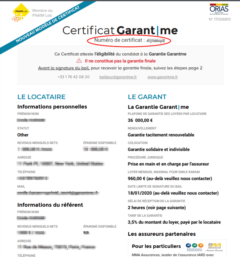 certificat flouté