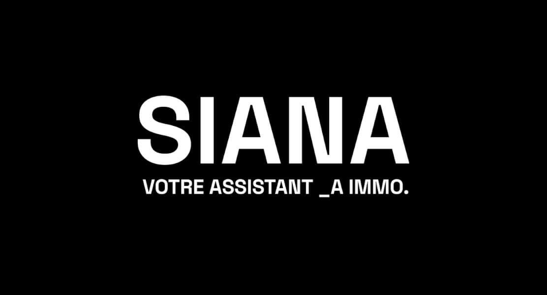 Logo de SIANA, votre assistant intelligent dédié à l'immobilier, présenté sur un fond noir avec une typographie moderne en blanc. Le texte met en avant SIANA comme solution innovante d'intelligence artificielle pour optimiser et simplifier le travail des agents immobiliers, en lien avec l'article sur la transformation digitale du secteur immobilier grâce à l'IA. Idéal pour illustrer les outils technologiques au service des professionnels de l'immobilier.